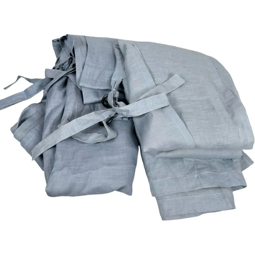 Pottery Barn Solid Dusty Blue 100% Linen Tied Ring Set of 2 Curtains 54”x84”